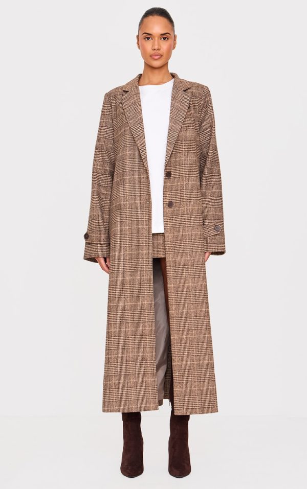 Brown Check Oversized Trench Coat