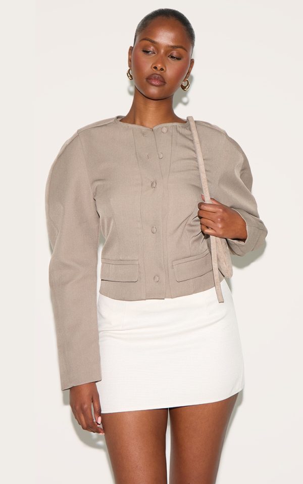 Mushroom Tailored Cocoon Sleeve Cropped Blazer