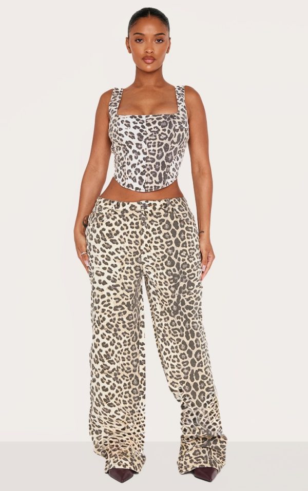 Shape Leopard Denim Wide Leg Jeans