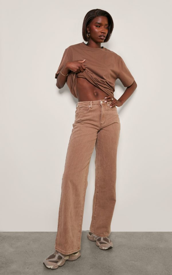 Tall Brown Washed Mid Rise Straight Leg Jeans