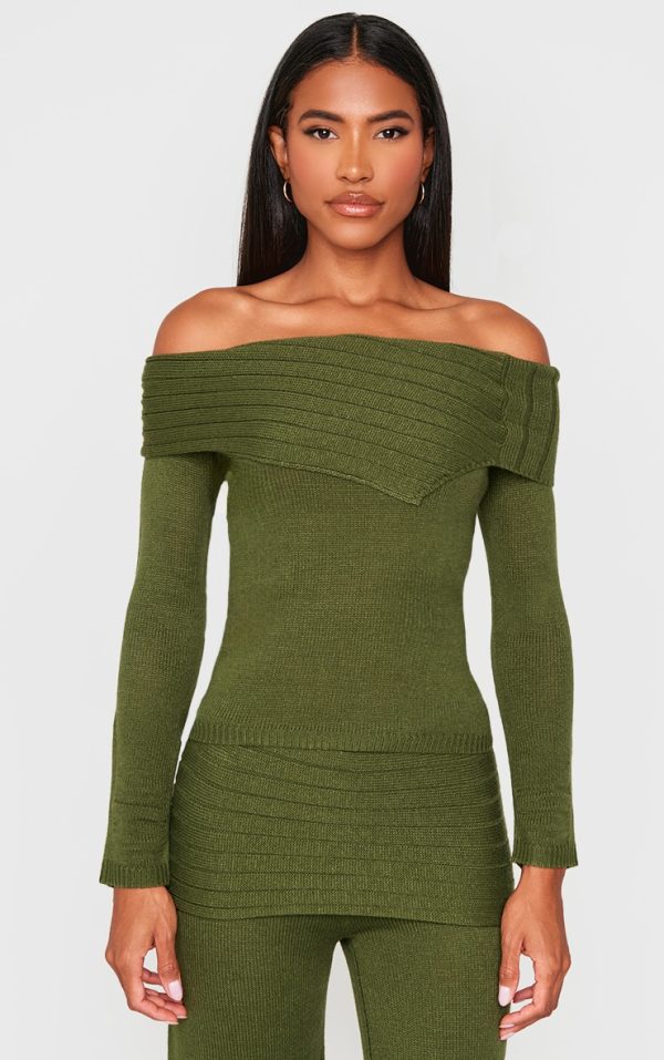 Forest Green Knitted Asymmetric Foldover Top