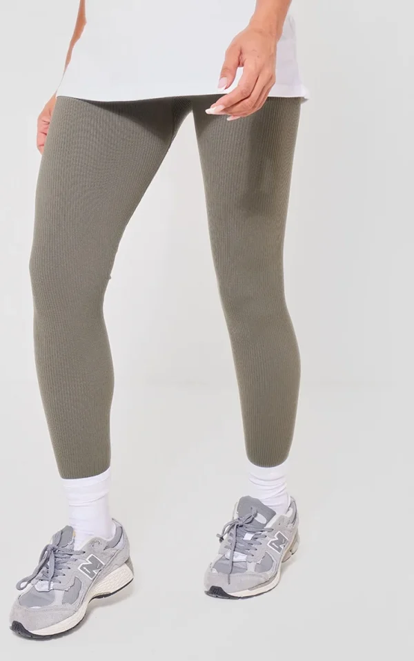 Maternity Olive Khaki Snatched Rib Leggings
