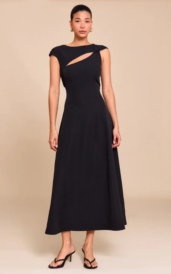 Black Asymmetric Cut Out Detail Midaxi Dress