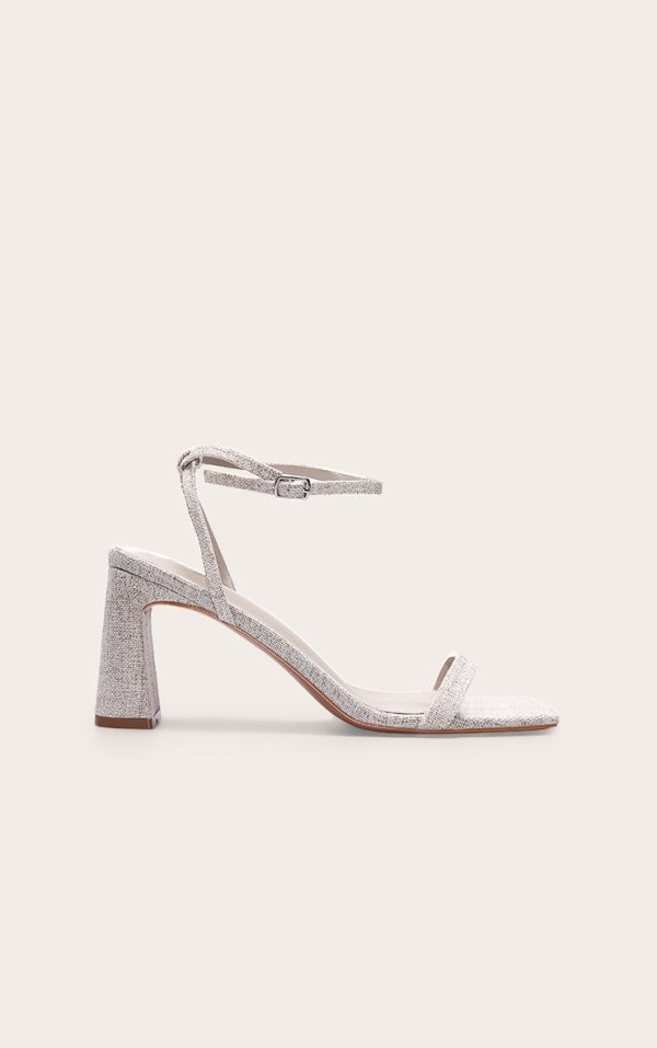 Natural Linen Square Toe Barely There Block High Heel Sandals