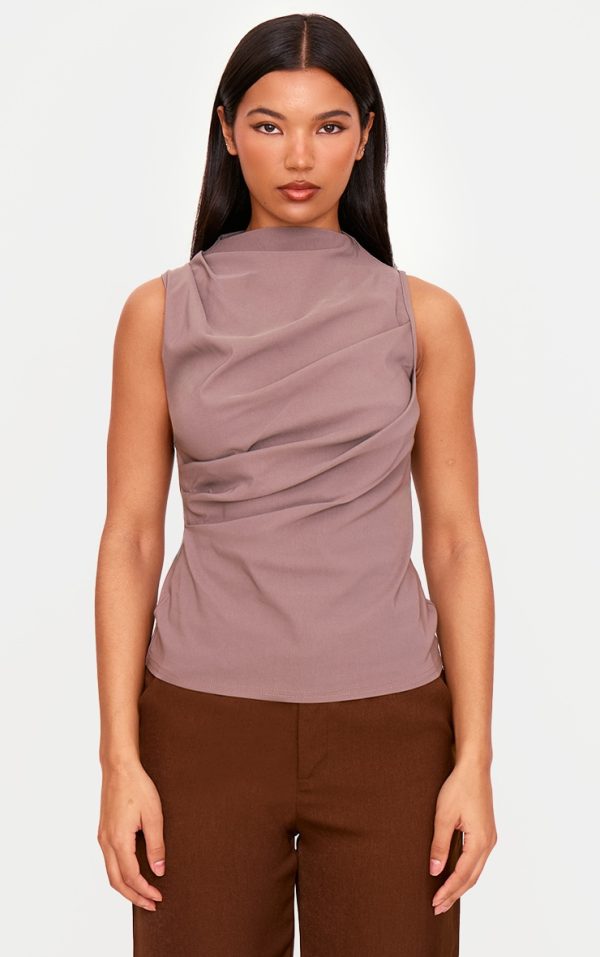 Mushroom Bengaline Ruched Fitted Long Top