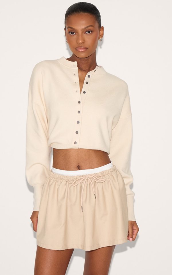 Stone Tailored Woven Boxer Detail Drawstring Mini Skirt