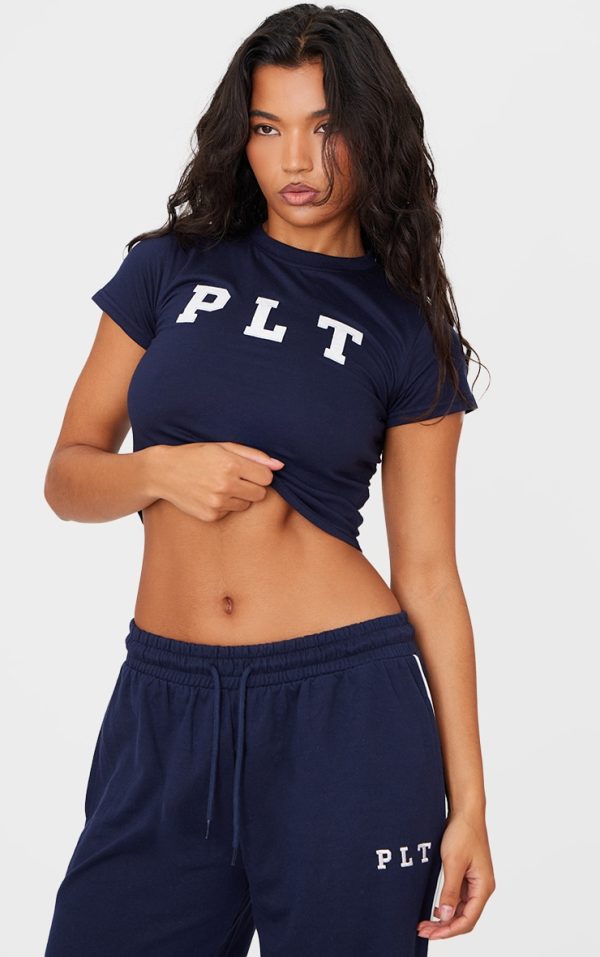 PRETTYLITTLETHING Navy Fitted T Shirt