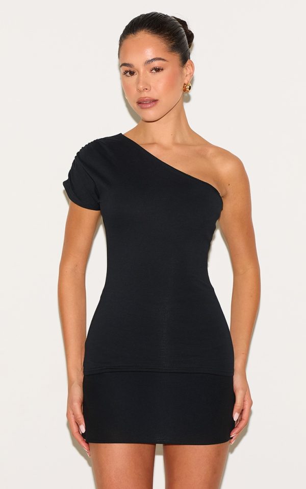 Black One Shoulder Asymmetric Top