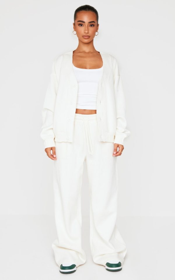 Petite Cream Wide Leg Elasticated Drawstring Sweatpants
