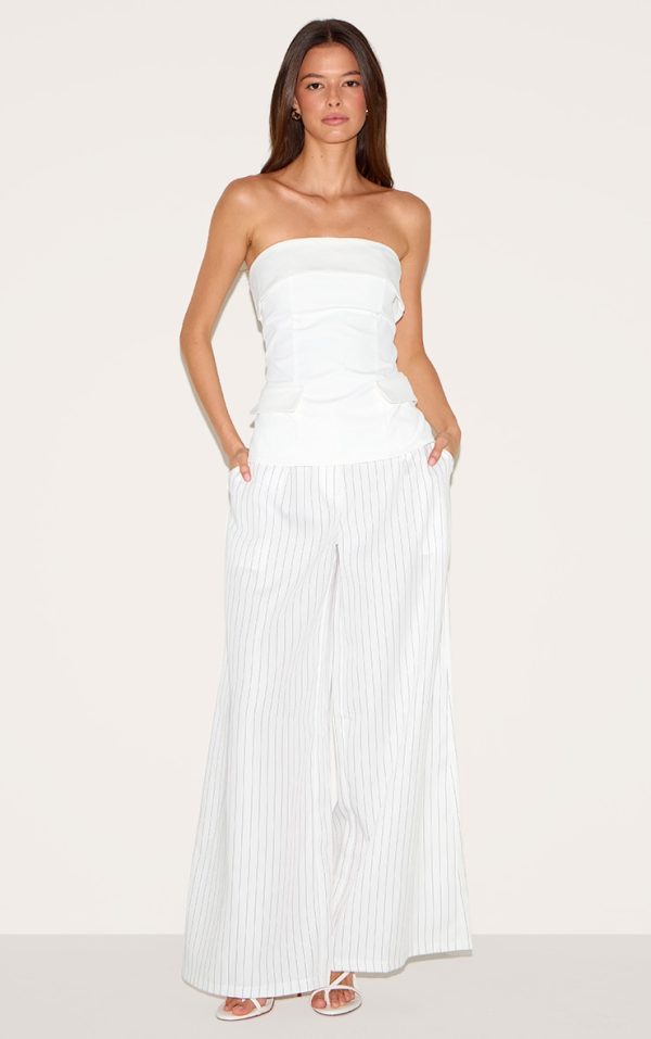 White Maxi Pinstripe Tailored Woven Straight Leg Pants