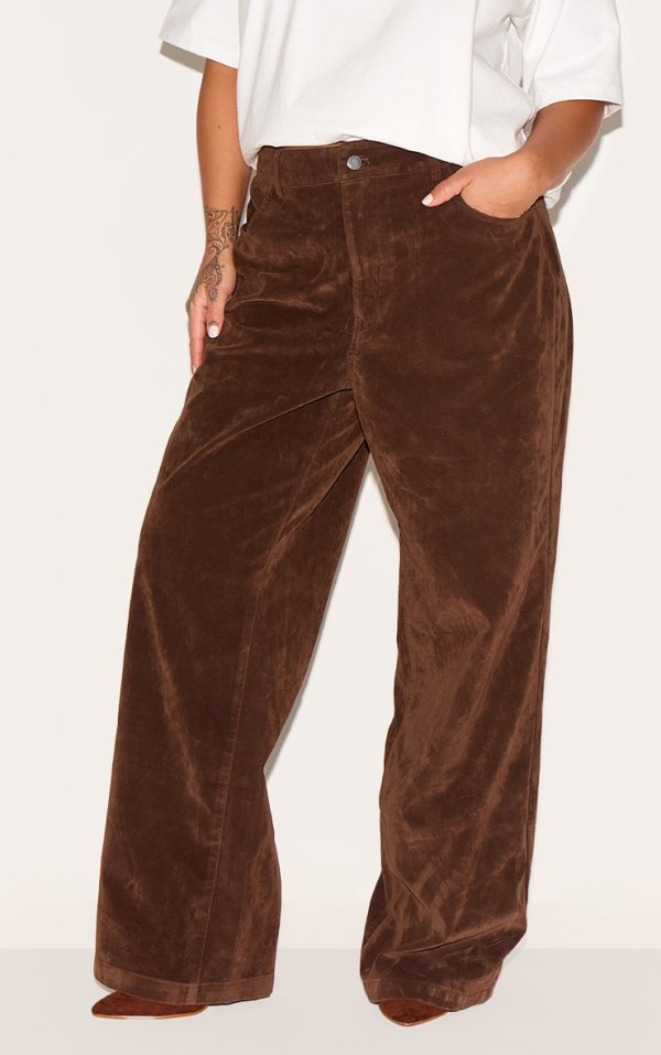 Plus Brown Wide Leg Faux Suede Pants