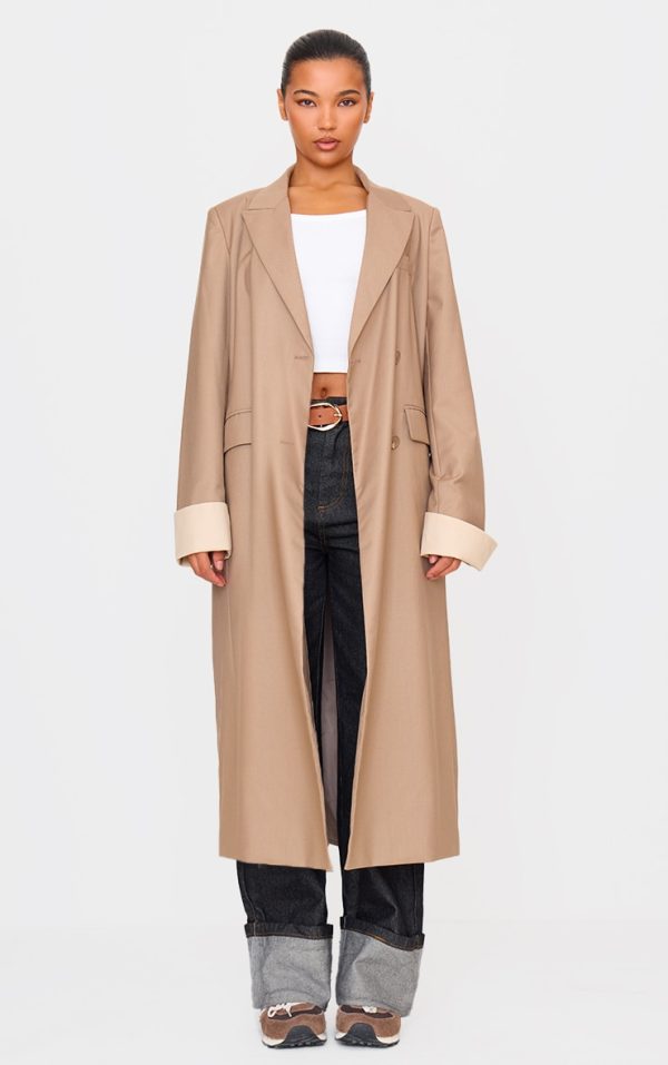 Taupe Tailoring Trim Trench Coat