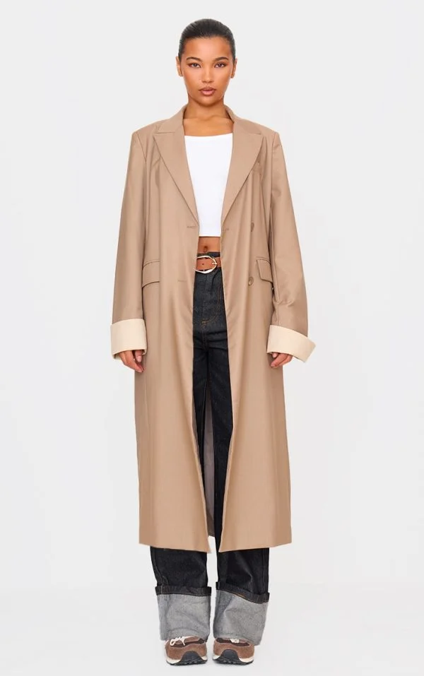 Taupe Tailoring Trim Trench Coat