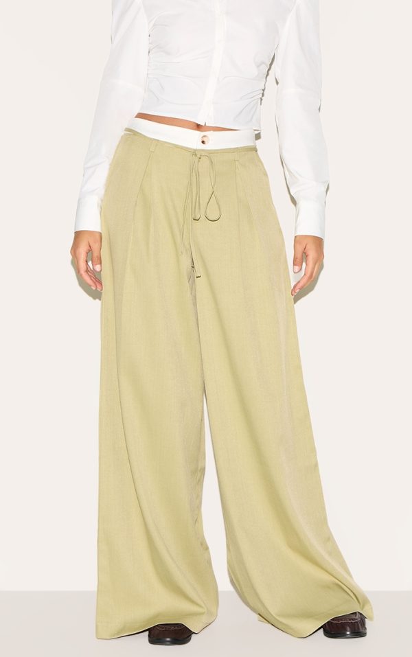 Tall Sage Mid Rise Boxer Detail Wide Leg Pants