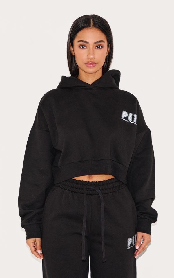 Petite Premium Black Printed Boxy Hoodie