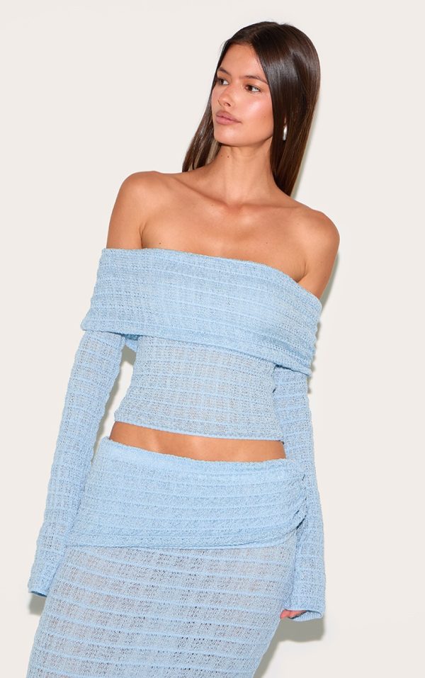 Blue Bardot Textured Knit Top