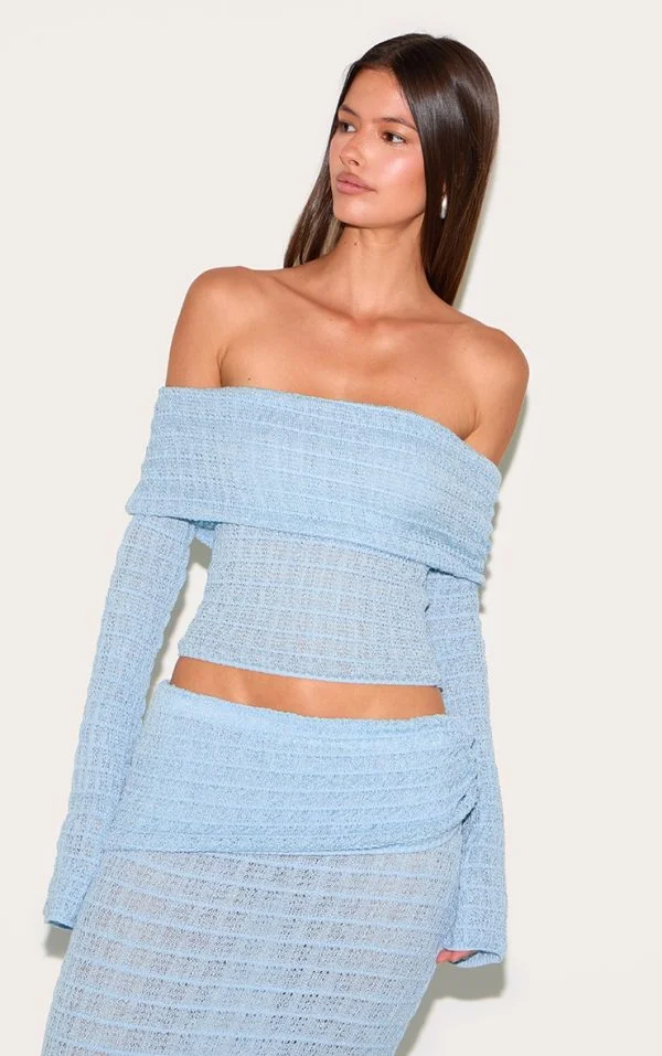 Blue Bardot Textured Knit Top