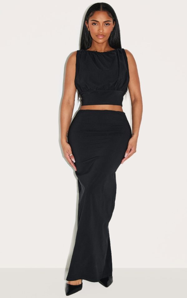 Shape Black Stretch Woven High Waisted Maxi Skirt