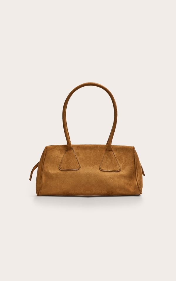 Tan Faux Suede Bowler Bag