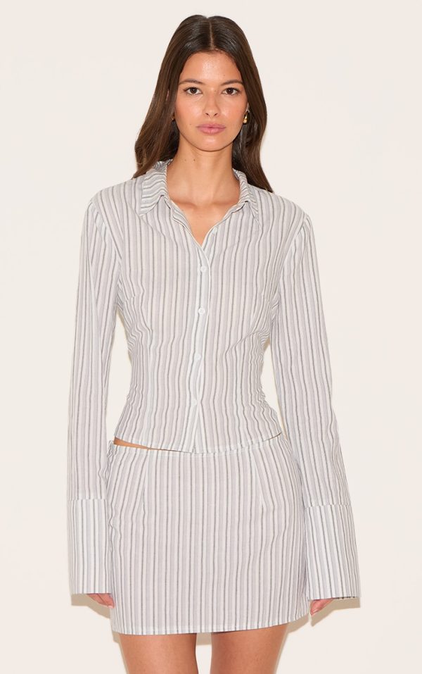 Cream Pinstripe Fitted Shirt