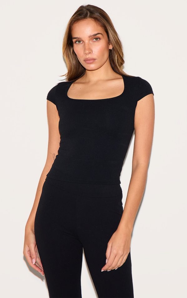 Black Contour Jersey Square Neck Long Top
