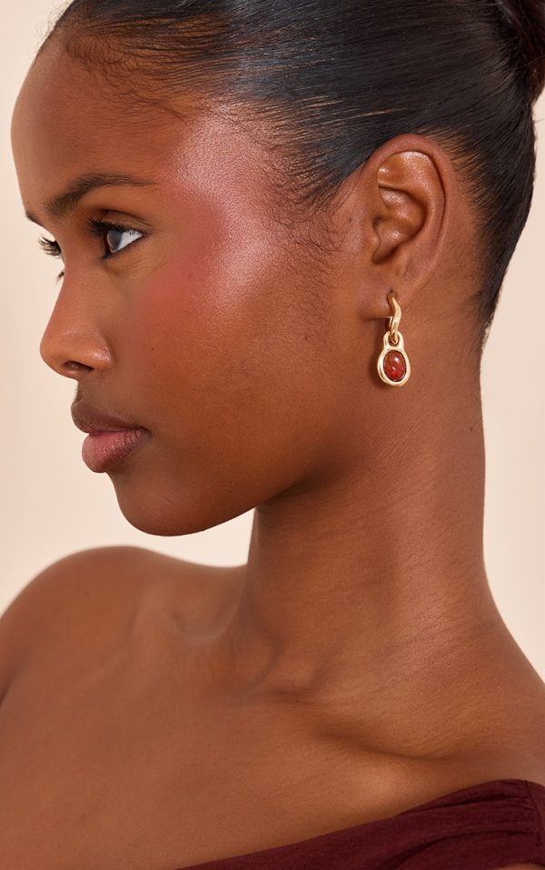 Gold Draped Resin Garnet Mini Hoop Earrings