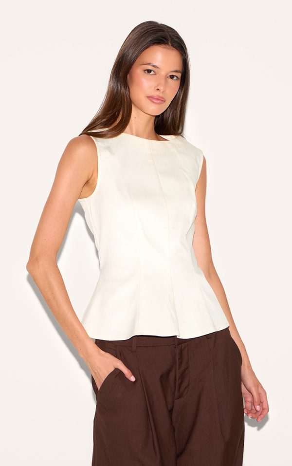 Lemon Woven Fitted Boatneck Peplum Top