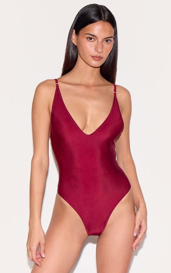 Berry Red Basic Low Scoop Swimsuit