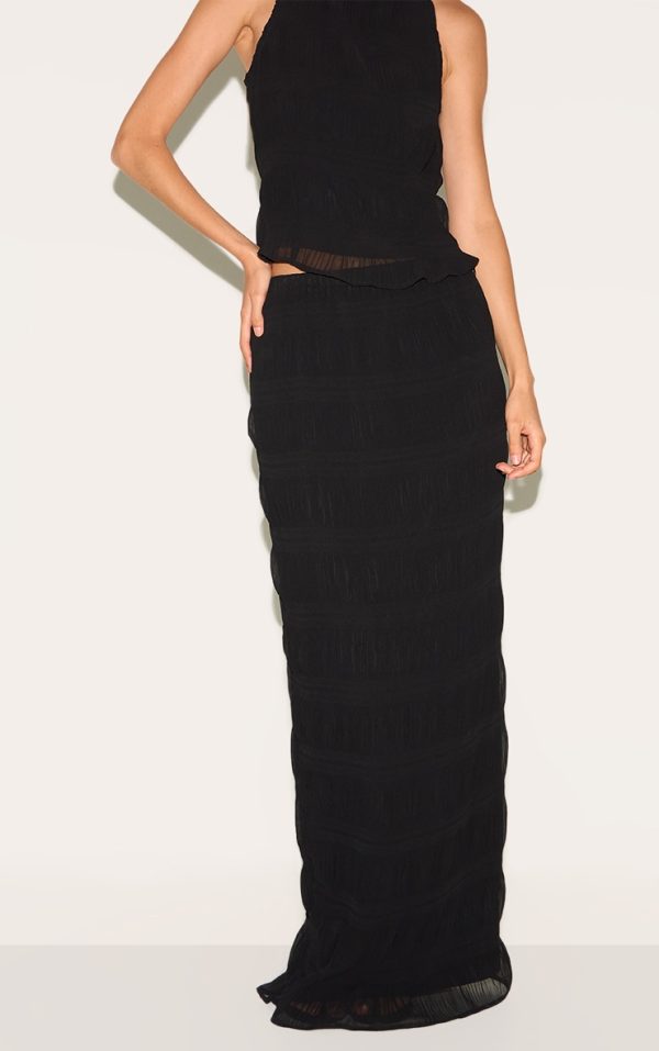 Black Chiffon Textured Maxi Skirt