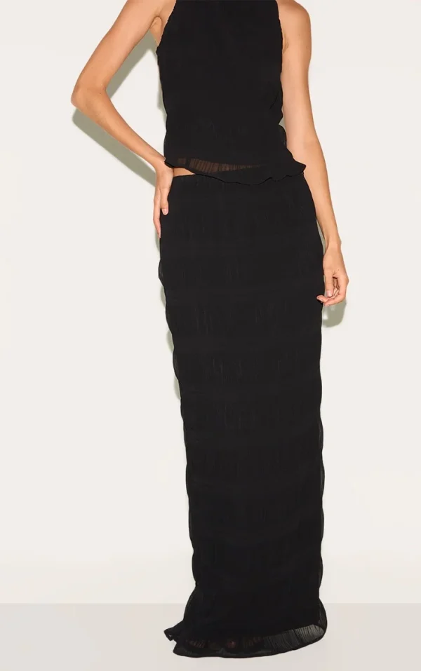 Black Chiffon Textured Maxi Skirt