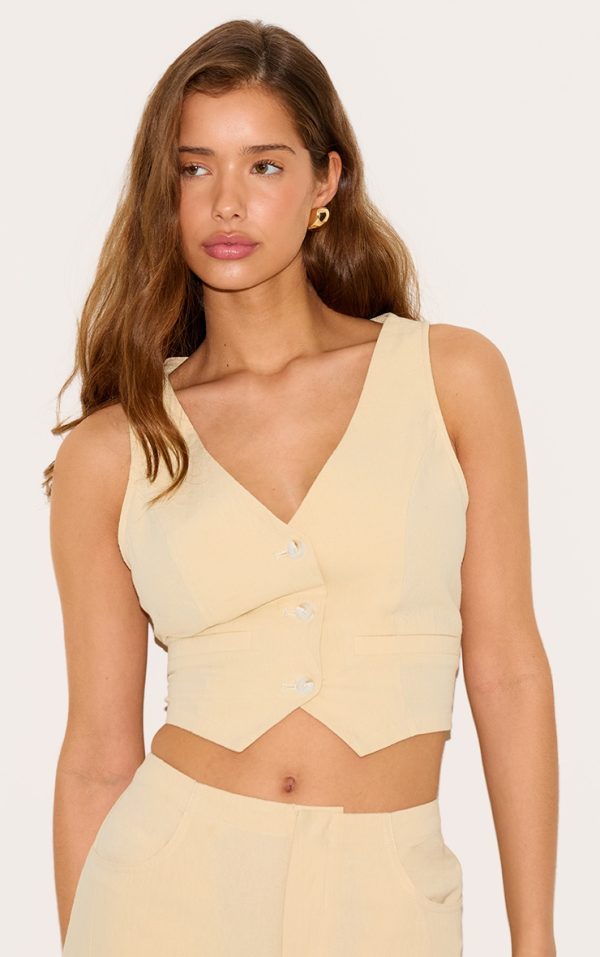 Butter Yellow Linen Look Backless Vest