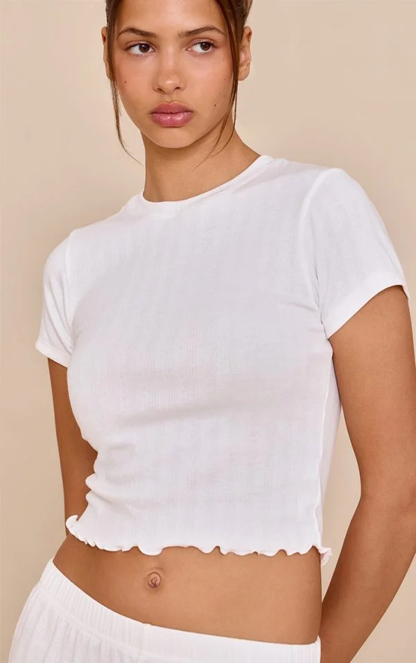 White Pointelle Pj Top