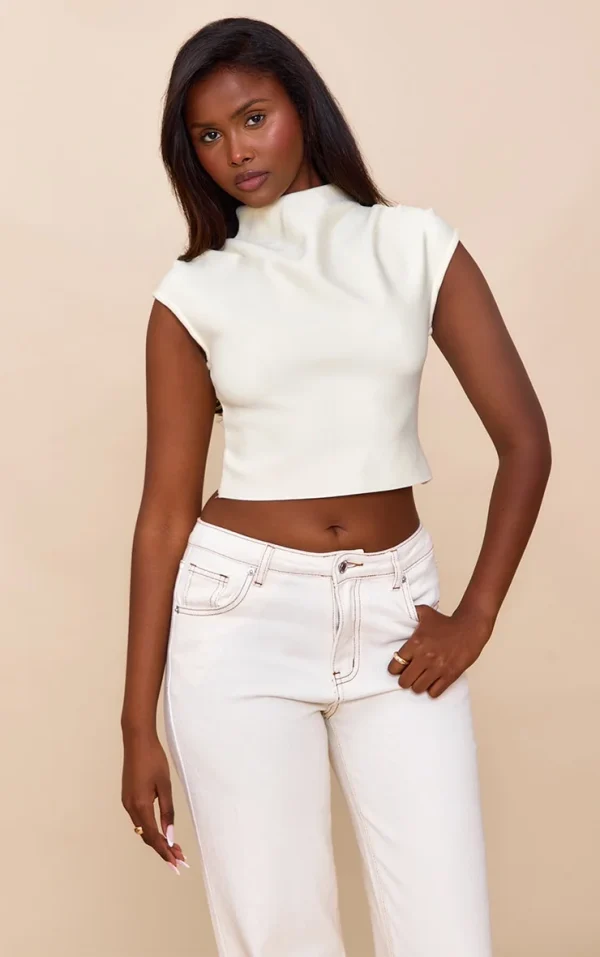 Butter Cream Bandage Pleat Detail Cap Sleeve Top