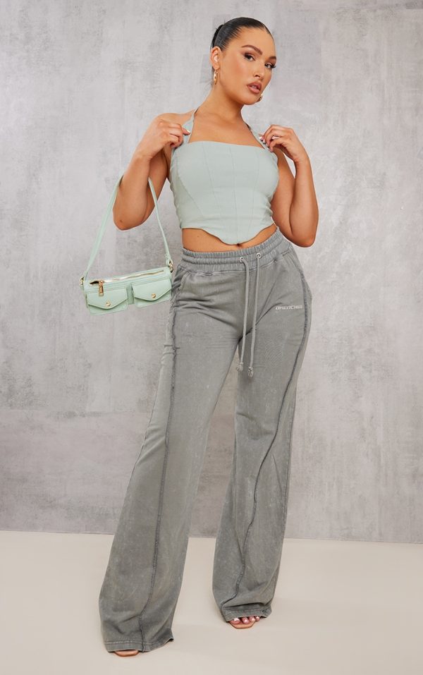 Khaki Drenched Printed Washed Loopback Sweatpants