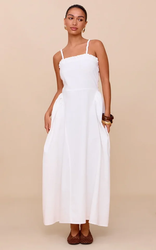 White Braided V Waist Midaxi Dress