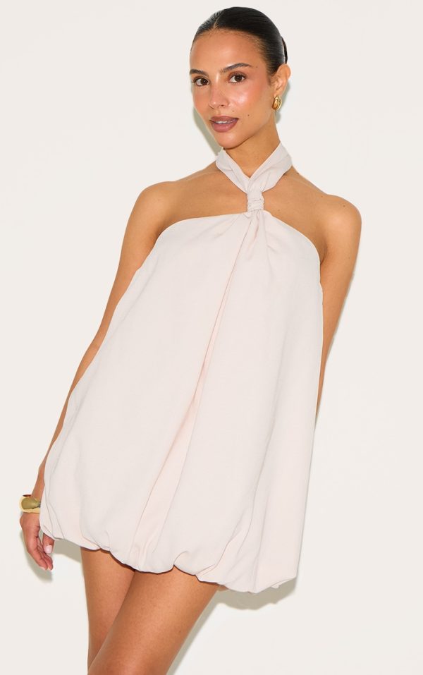 Petite Stone Puffball Halter Neck Mini Dress
