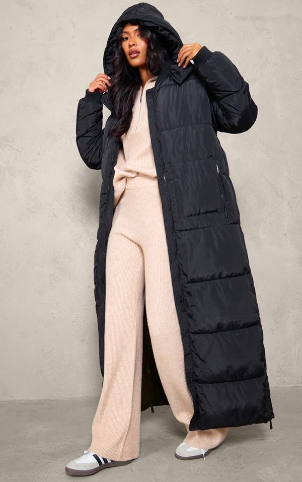 Tall Black Maxi Longline Hooded Puffer Coat