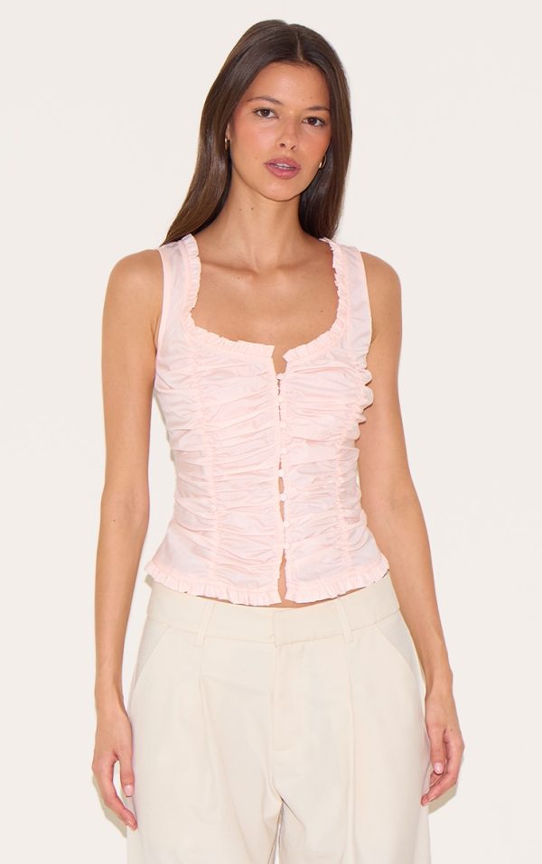 Dusty Pink Cotton Ruched Front Fitted Top
