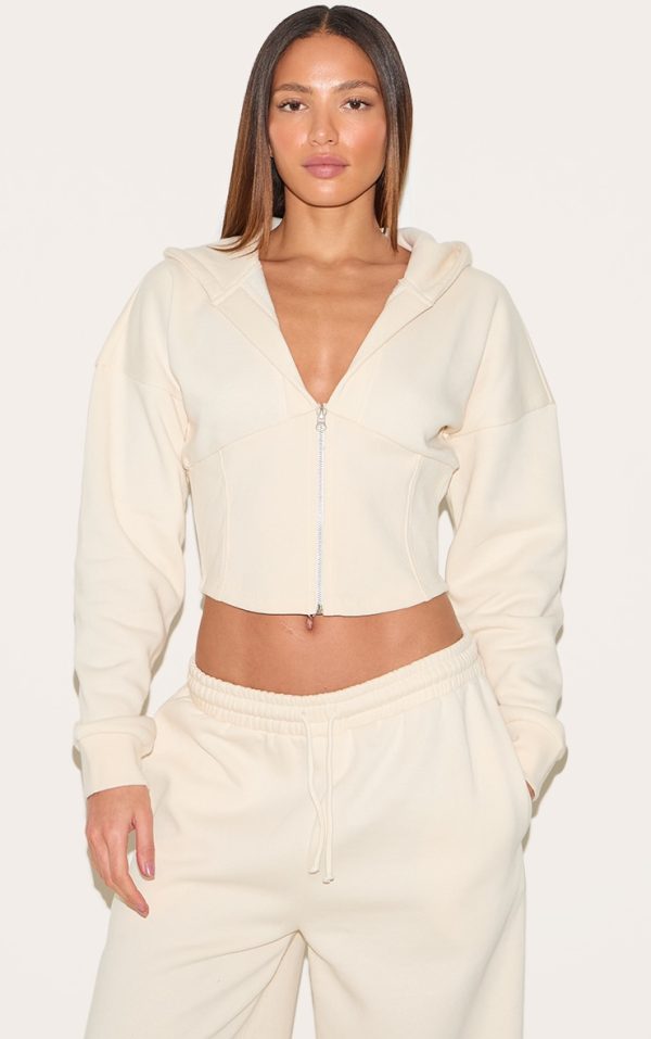 Tall Cream Corset Seam Detail Zip Hoodie