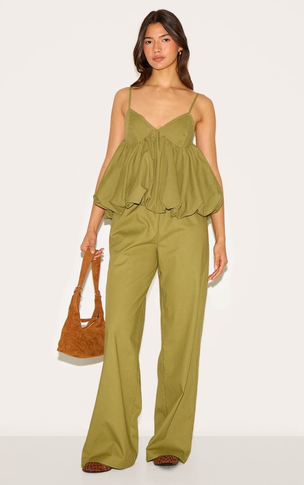 Olive Wide Leg Drawstring Pants