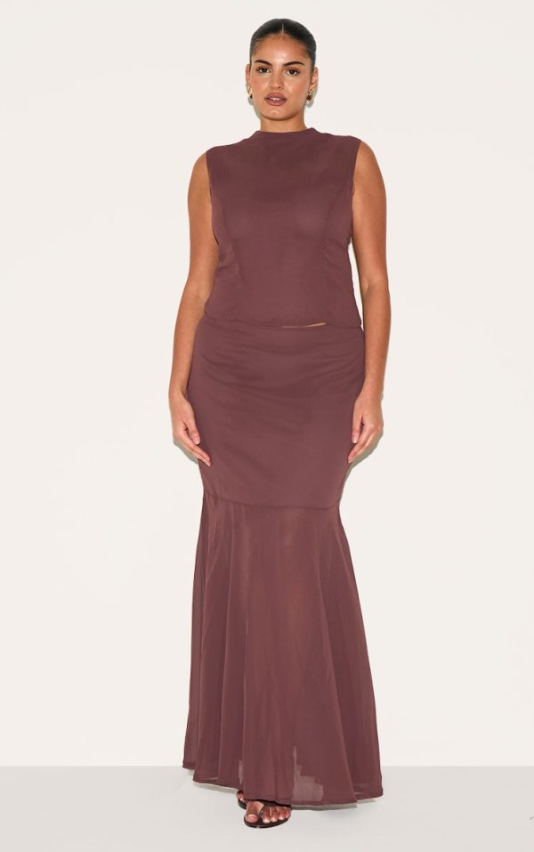 Plus Dark Plum Chiffon Maxi Skirt