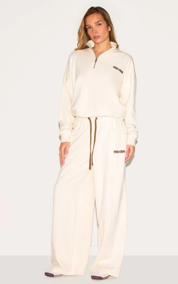 Cream Run Club Puff Print Wide Leg Sweatpants