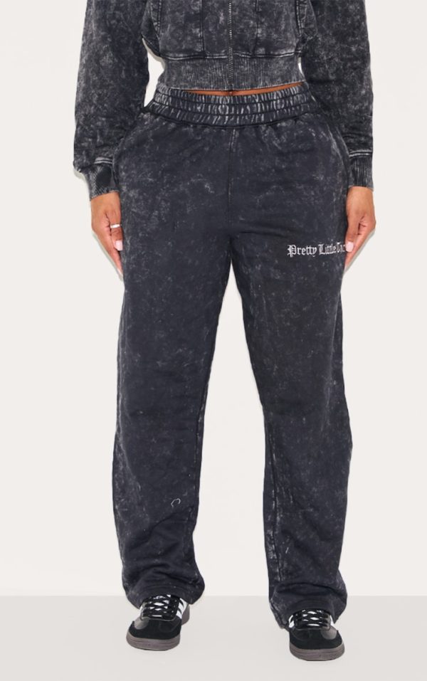 PRETTYLITTLETHING Shape Charcoal Grey Printed High Waist Wide Leg Sweatpants