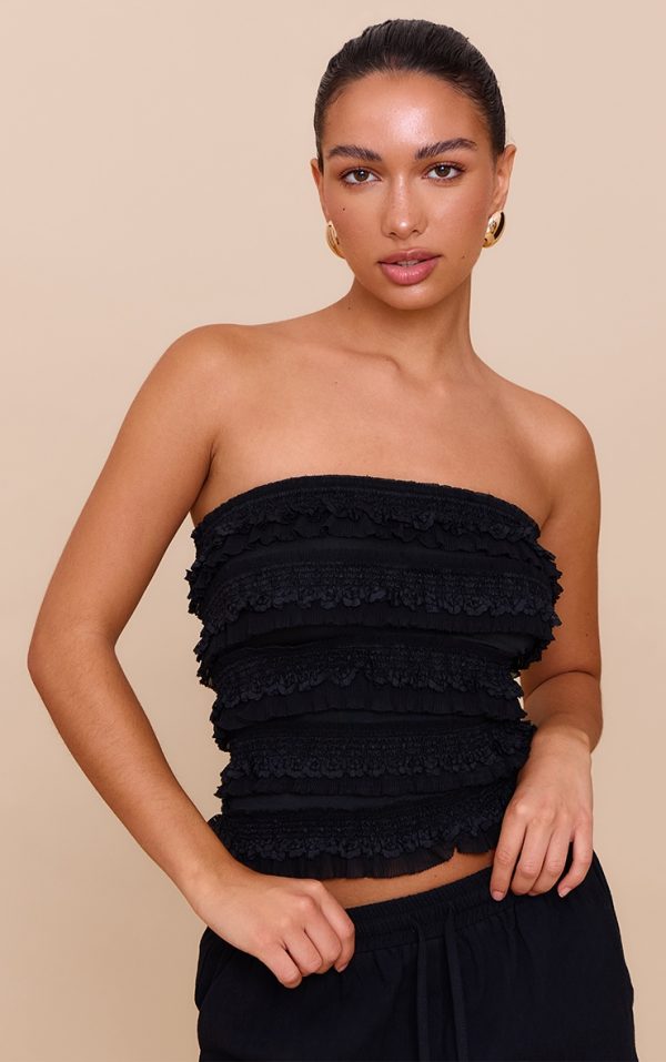 Black Frill Detail Bandeau Top