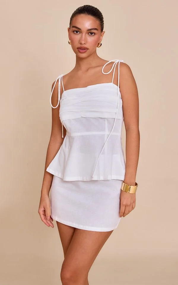 Ivory Linen Look Ruched Bust Top