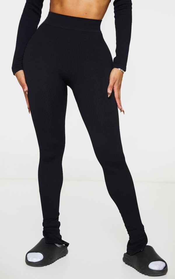Shape Black Snatched Ribbed Split Hem Leggings