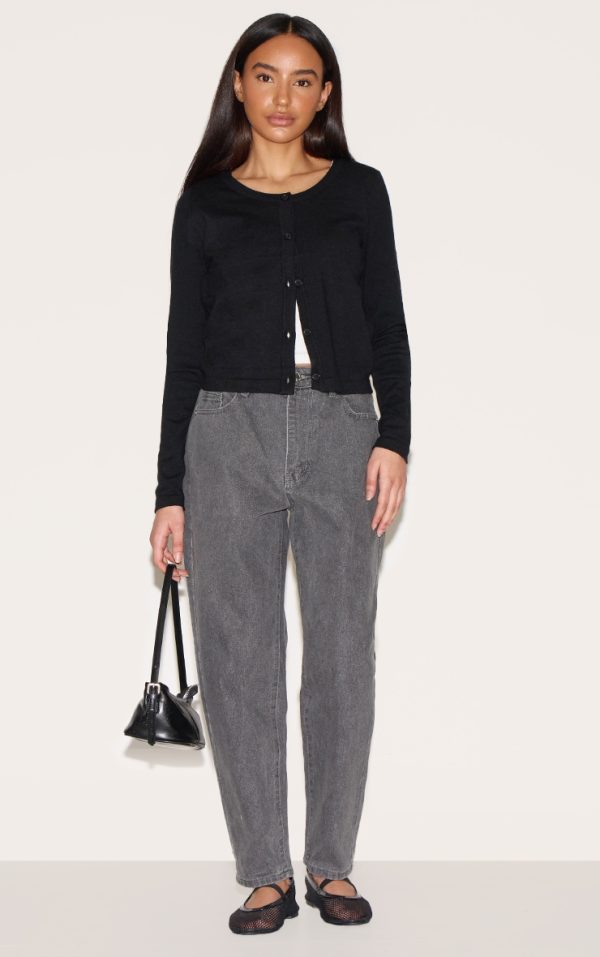 Petite Grey High Waist Mom Jeans