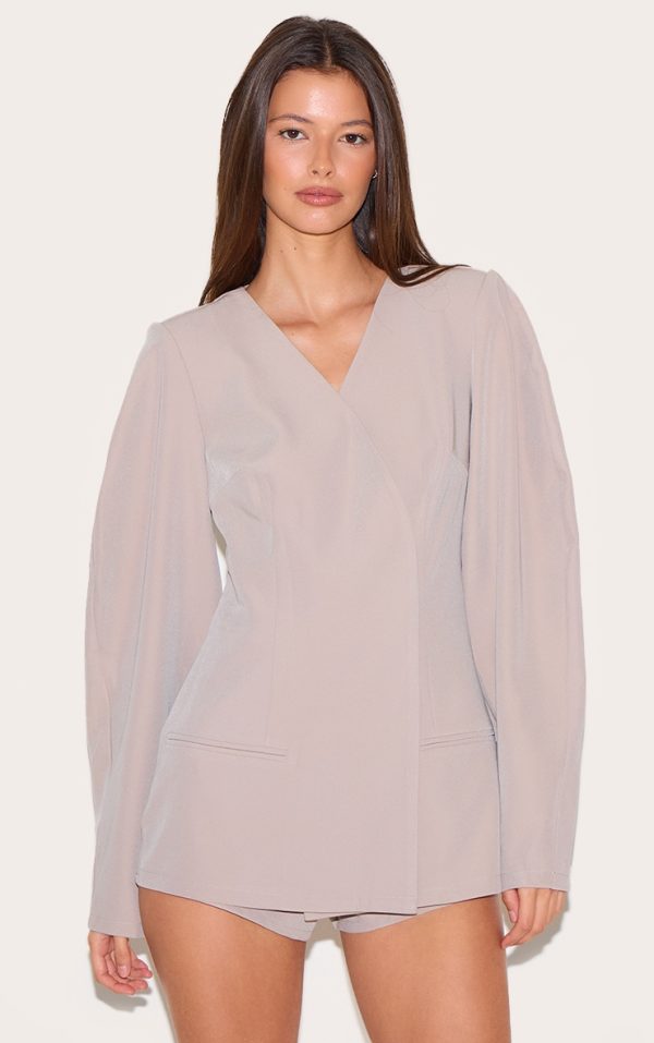 Mushroom Cross Front Cocoon Sleeve Tailored Romper