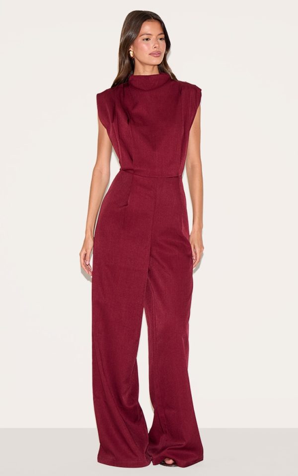Dark Plum Woven Cap Sleeve Flare Jumpsuit
