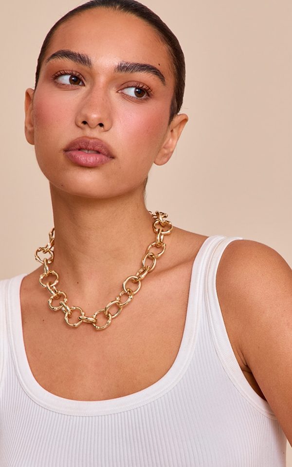 Gold Chunky Textured O-Ring Chain Necklace